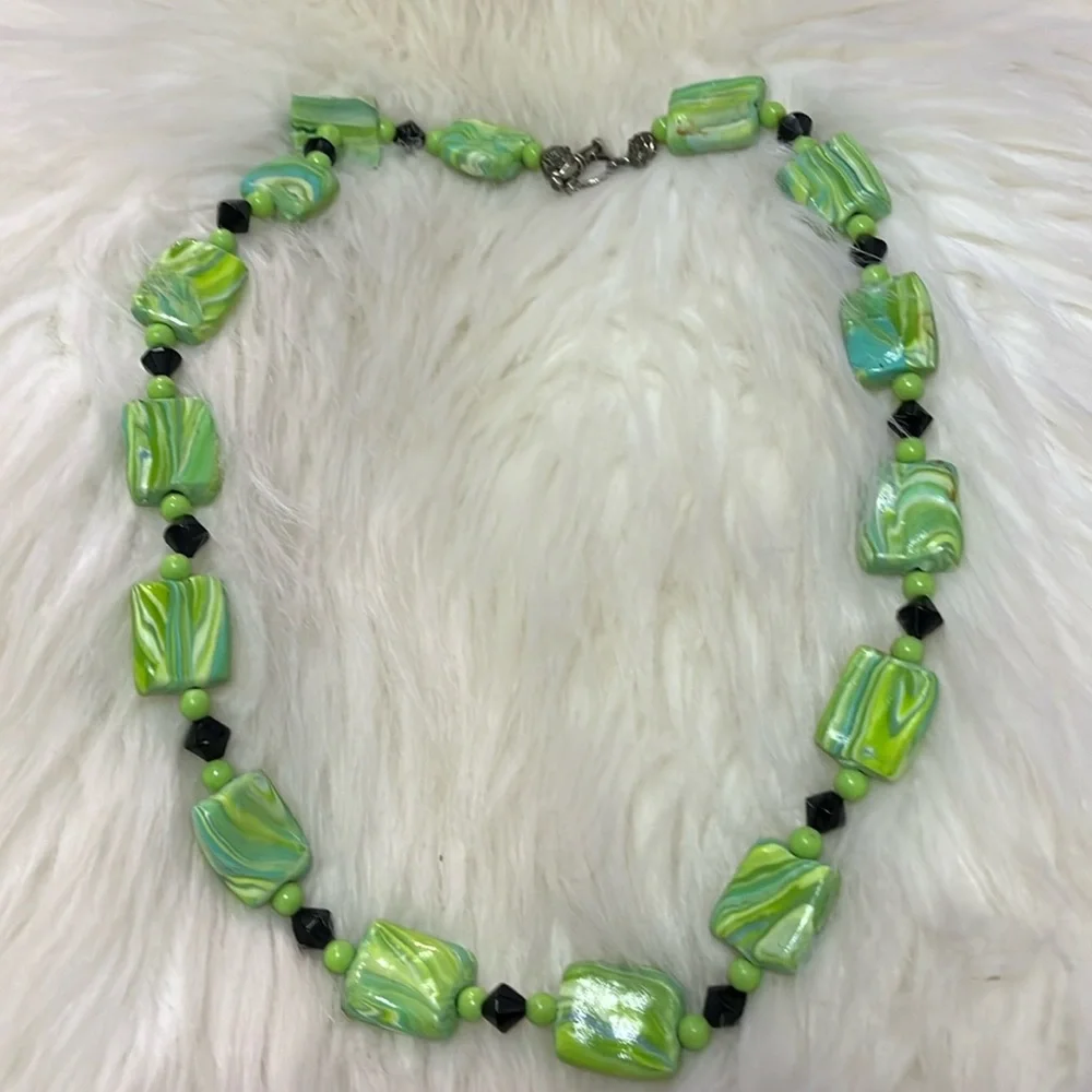 Green, White, & Black Handmade Necklace
